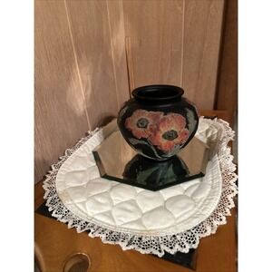 Tiffin Art Deco black satin‎ glass vase